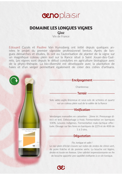 VDF - VIN BRETON - DOMAINE LES LONGUES VIGNES - GLAZ Blanc 75cl