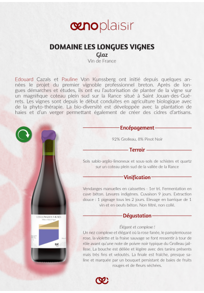 VDF - VIN BRETON - DOMAINE LES LONGUES VIGNES - GLAZ Rouge 75cl