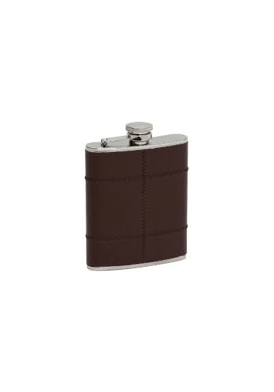 FLASQUE CUIR MARRON COUSU  INOX17CL